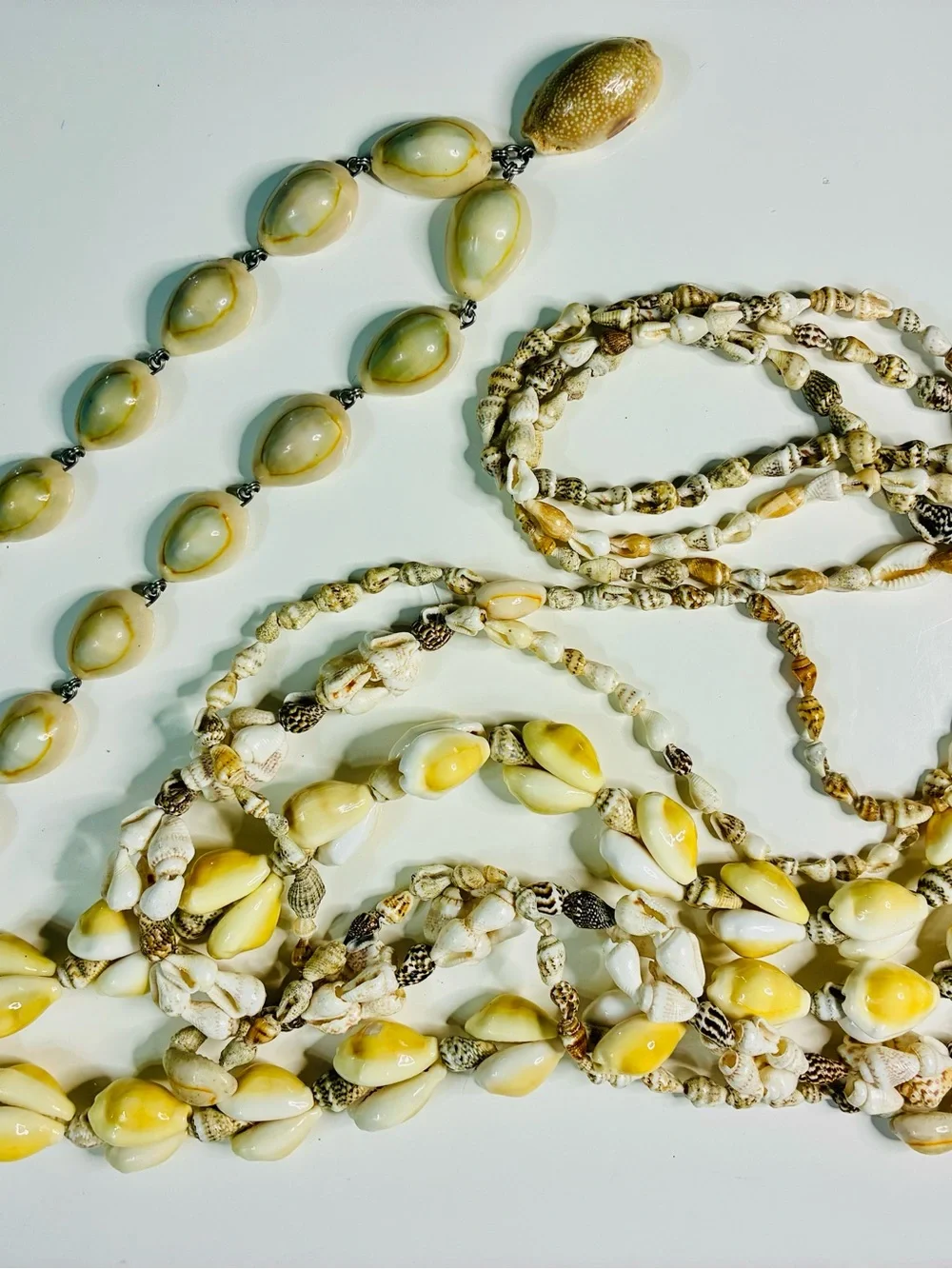 VTG Cowrie Chocker 12k GF & Multi-Strand Shell Bead Necklace in Cream and Yellow